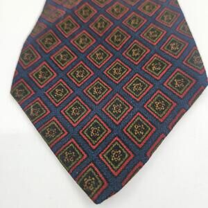 Vintage Atkinson Irish Wool Tie Navy Red Olive Diamond Medallion Necktie Ireland